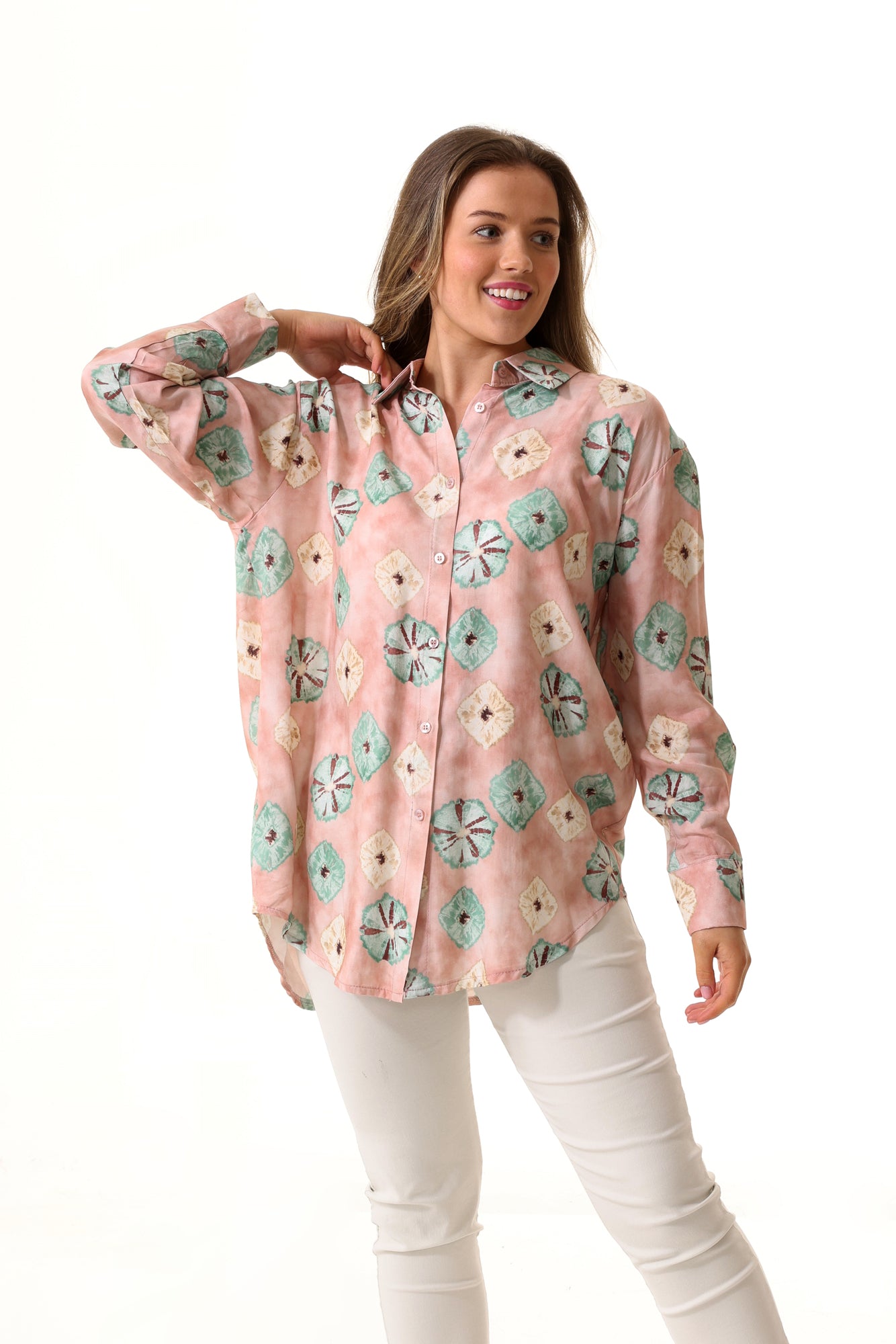 Geometric print shirt Womens Wholesale Pink