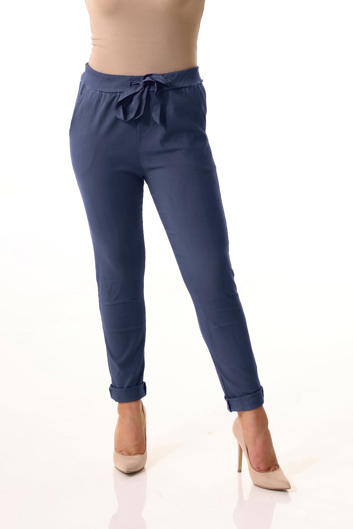 Plain Magic Stretchy trouser womens wholesale Navy Blue