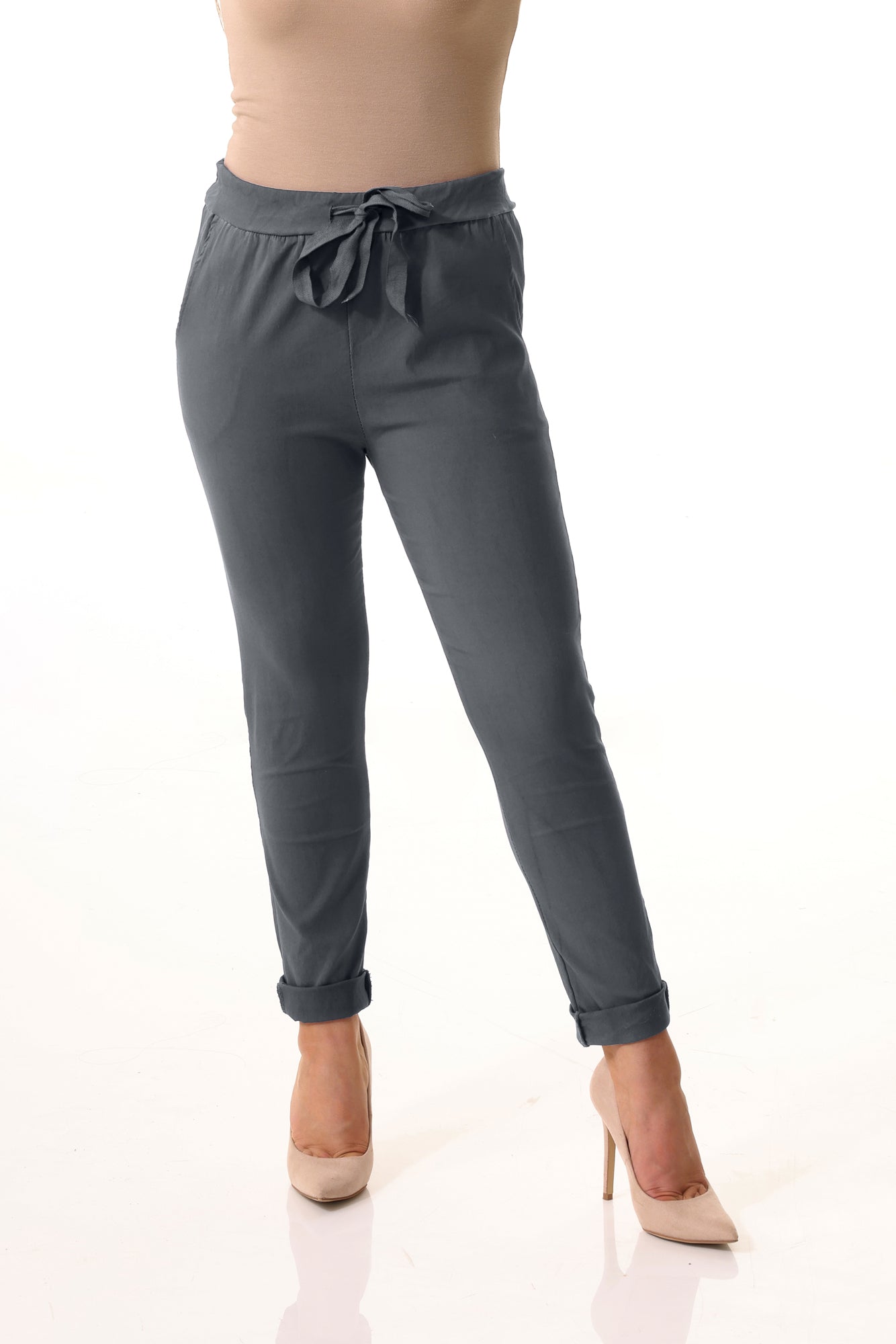 Plain Magic Stretchy trouser womens wholesale Charcoal